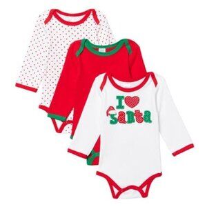 🌺 Baby Kiss I Love Santa Christmas Bodysuit Size 0-3M 3 Pack NWT
